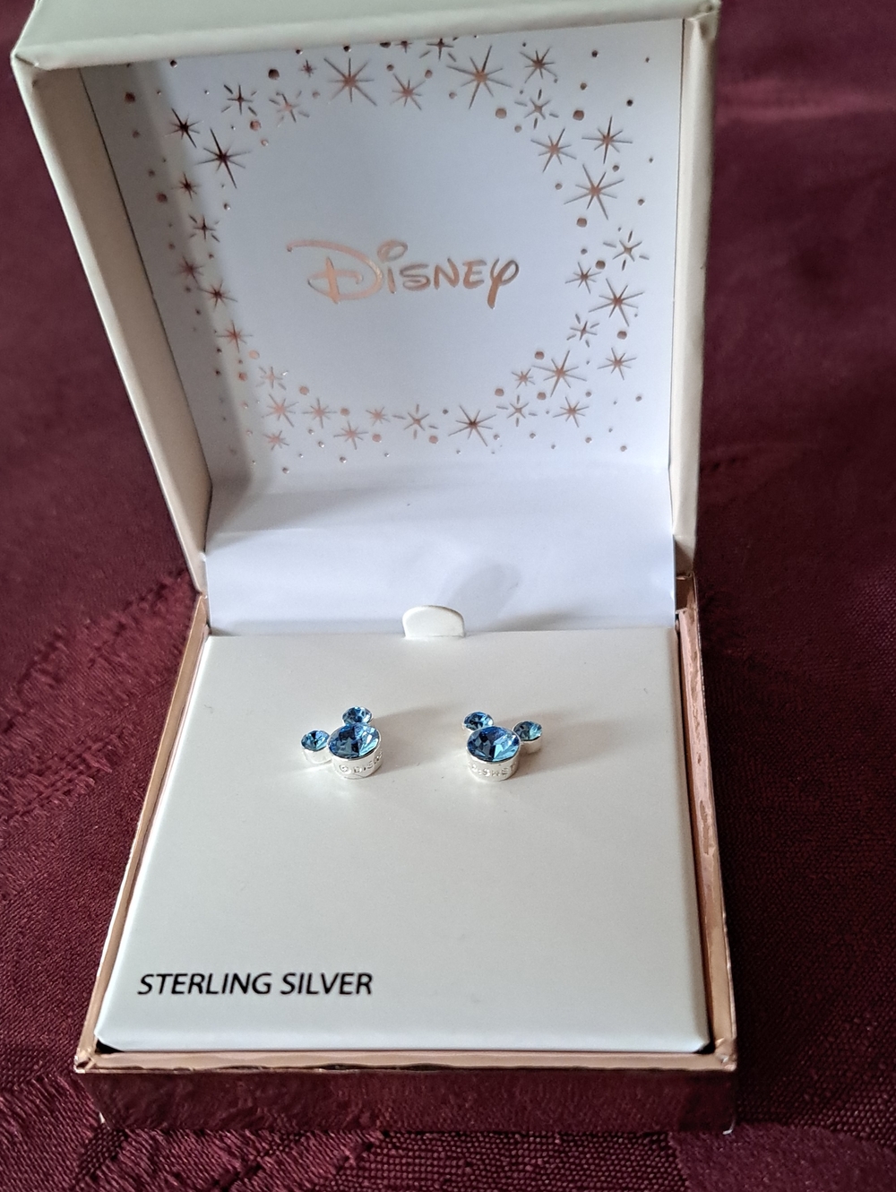 Disney Sterling Silver Mickey Blue Crystal Stud Earrings